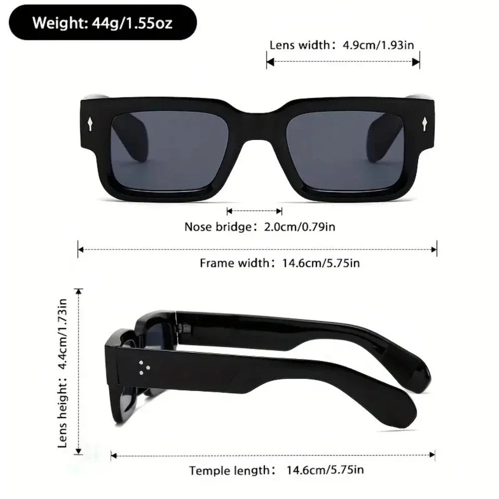 Black Rectangular Sunglasses Amber Brown Lenses Men's Fashion Eyewear UV Protect